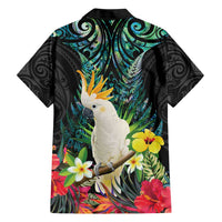 Sulphur-crested Cockatoo New Zealand Family Matching Short Sleeve Bodycon Dress and Hawaiian Shirt Paua Shell Aotearoa Maori Tropical Flowers - Polynesian Pride