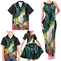 Sulphur-crested Cockatoo New Zealand Family Matching Tank Maxi Dress and Hawaiian Shirt Paua Shell Aotearoa Maori Tropical Flowers - Polynesian Pride