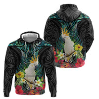 Sulphur-crested Cockatoo New Zealand Hoodie Paua Shell Aotearoa Maori Tropical Flowers - Polynesian Pride