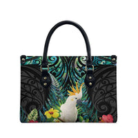 Sulphur-crested Cockatoo New Zealand Leather Bag Paua Shell Aotearoa Maori Tropical Flowers - Polynesian Pride