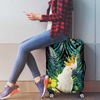 Sulphur-crested Cockatoo New Zealand Luggage Cover Paua Shell Aotearoa Maori Tropical Flowers - Polynesian Pride