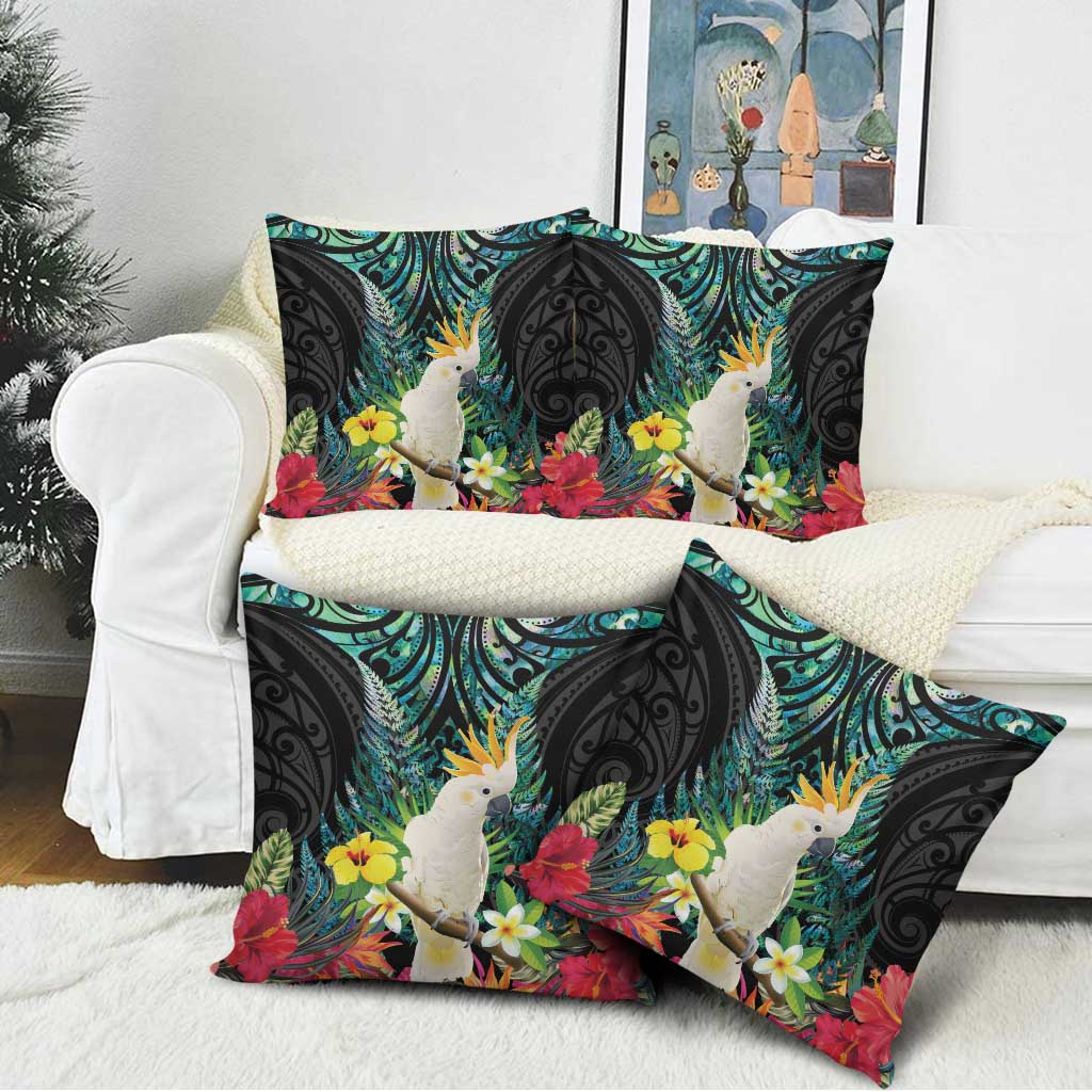 Sulphur-crested Cockatoo New Zealand Pillow Cover Paua Shell Aotearoa Maori Tropical Flowers - Polynesian Pride