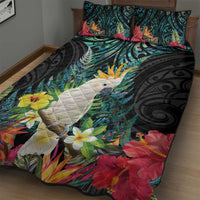 Sulphur-crested Cockatoo New Zealand Quilt Bed Set Paua Shell Aotearoa Maori Tropical Flowers - Polynesian Pride
