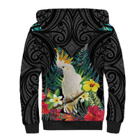 Sulphur-crested Cockatoo New Zealand Sherpa Hoodie Paua Shell Aotearoa Maori Tropical Flowers - Polynesian Pride
