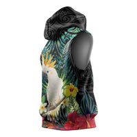 Sulphur-crested Cockatoo New Zealand Sleeveless Hoodie Paua Shell Aotearoa Maori Tropical Flowers - Polynesian Pride