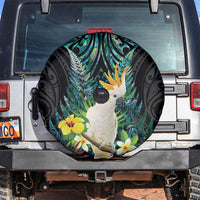 Sulphur-crested Cockatoo New Zealand Spare Tire Cover Paua Shell Aotearoa Maori Tropical Flowers - Polynesian Pride