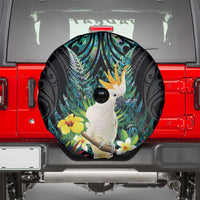 Sulphur-crested Cockatoo New Zealand Spare Tire Cover Paua Shell Aotearoa Maori Tropical Flowers - Polynesian Pride