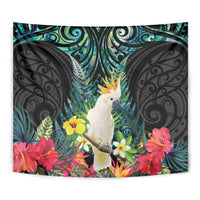 Sulphur-crested Cockatoo New Zealand Tapestry Paua Shell Aotearoa Maori Tropical Flowers - Polynesian Pride
