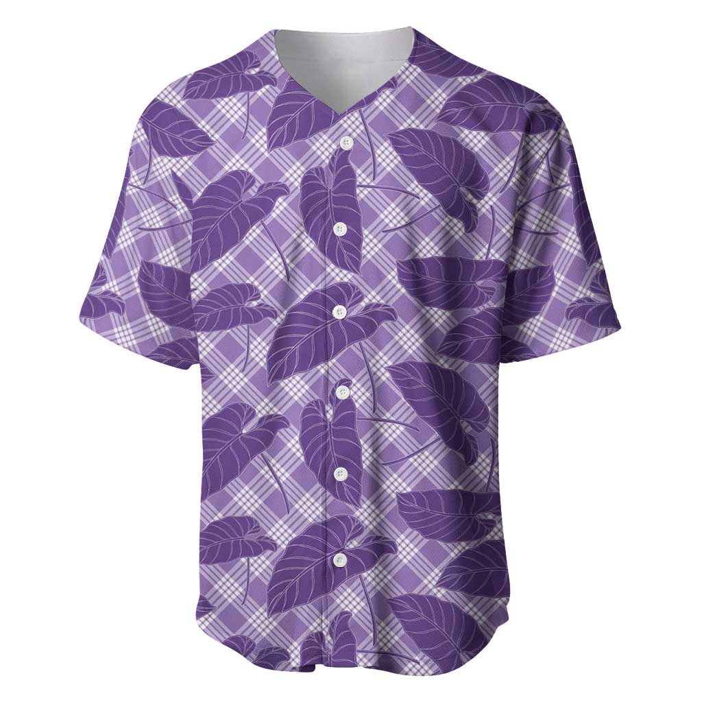 Purple Hawaii Kalo Palaka Motifs Baseball Jersey Hawaiian Taro Leaves Elegant Vibes - Polynesian Pride