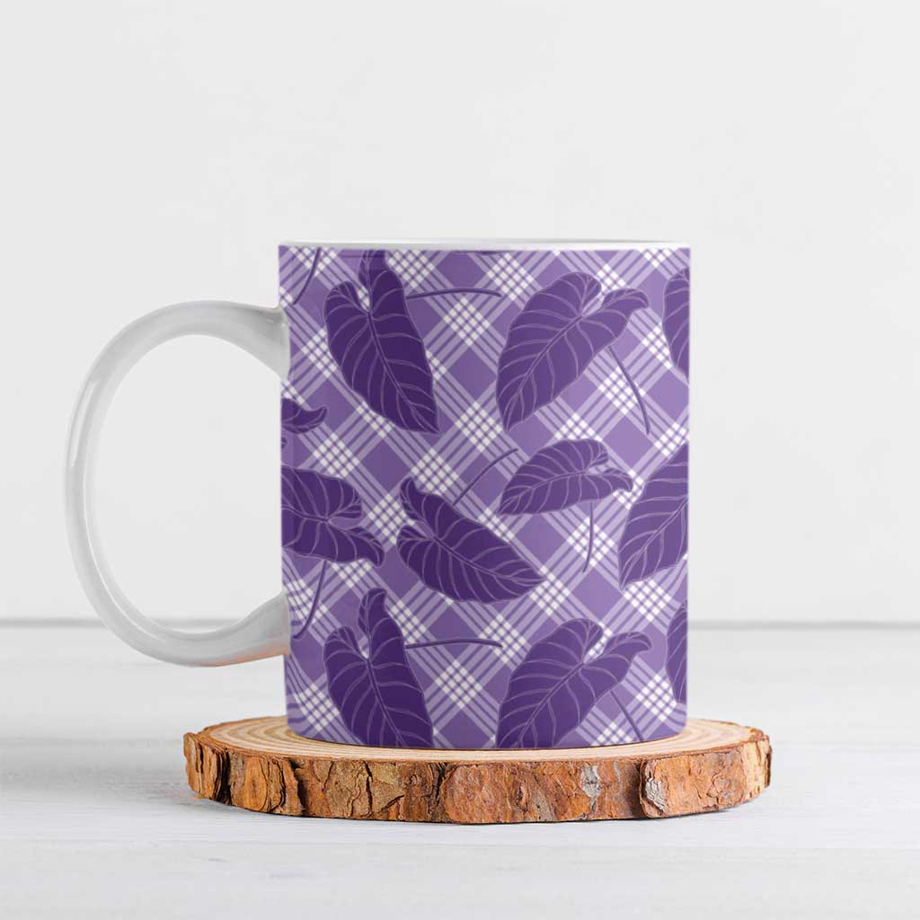 Purple Hawaii Kalo Palaka Motifs Ceramic Mug Hawaiian Taro Leaves Elegant Vibes LT14 Purple - Polynesian Pride