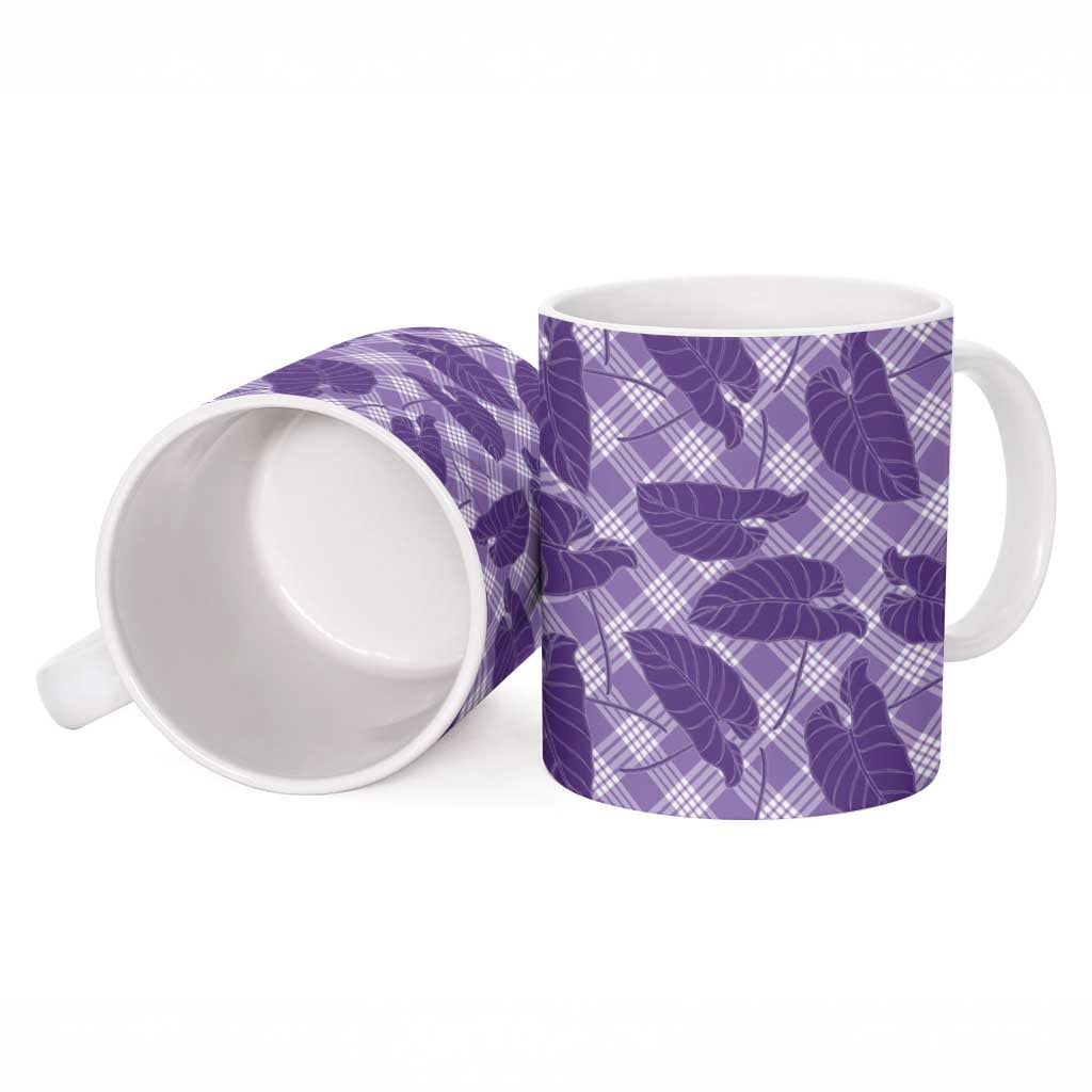 Purple Hawaii Kalo Palaka Motifs Ceramic Mug Hawaiian Taro Leaves Elegant Vibes LT14 - Polynesian Pride