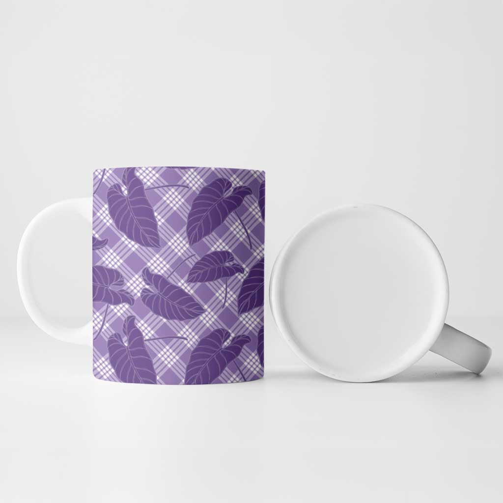 Purple Hawaii Kalo Palaka Motifs Ceramic Mug Hawaiian Taro Leaves Elegant Vibes LT14 - Polynesian Pride