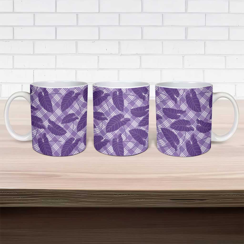 Purple Hawaii Kalo Palaka Motifs Ceramic Mug Hawaiian Taro Leaves Elegant Vibes LT14 - Polynesian Pride