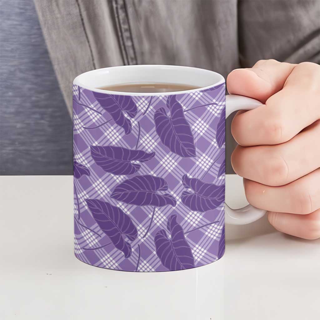 Purple Hawaii Kalo Palaka Motifs Ceramic Mug Hawaiian Taro Leaves Elegant Vibes LT14 - Polynesian Pride