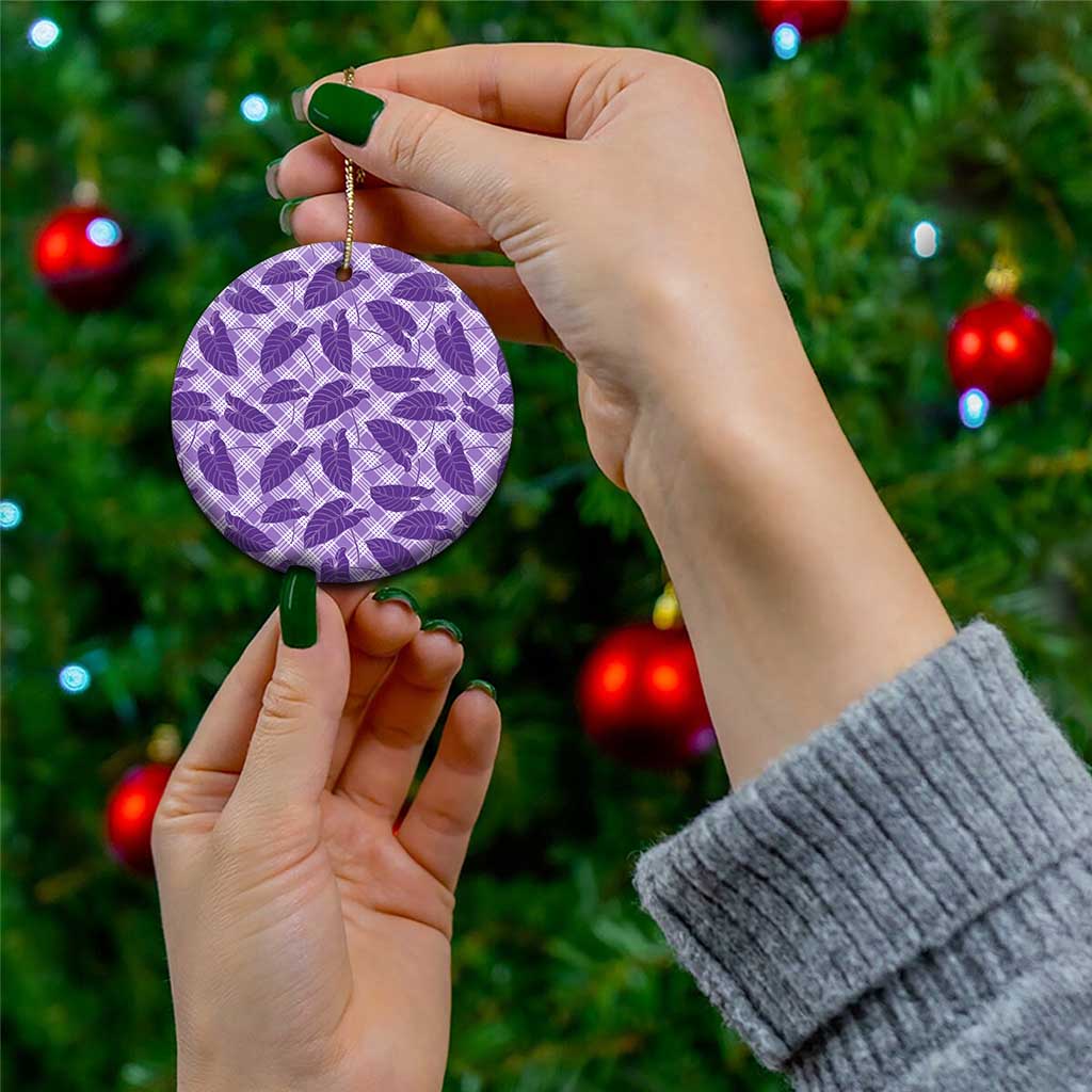 Purple Hawaii Kalo Palaka Motifs Ceramic Ornament Hawaiian Taro Leaves Elegant Vibes - Polynesian Pride