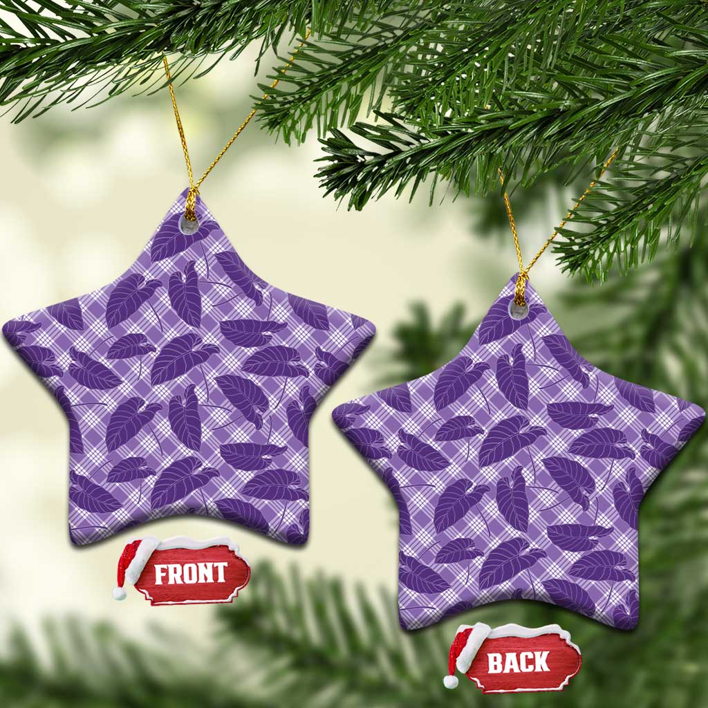 Purple Hawaii Kalo Palaka Motifs Ceramic Ornament Hawaiian Taro Leaves Elegant Vibes - Polynesian Pride
