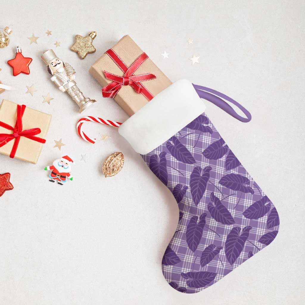 Purple Hawaii Kalo Palaka Motifs Christmas Stocking Hawaiian Taro Leaves Elegant Vibes - Polynesian Pride