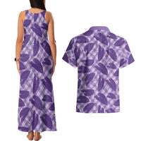 Purple Hawaii Kalo Palaka Motifs Couples Matching Tank Maxi Dress and Hawaiian Shirt Hawaiian Taro Leaves Elegant Vibes LT14 - Polynesian Pride