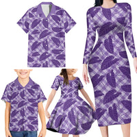 Purple Hawaii Kalo Palaka Motifs Family Matching Long Sleeve Bodycon Dress and Hawaiian Shirt Hawaiian Taro Leaves Elegant Vibes LT14 - Polynesian Pride
