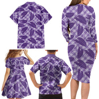 Purple Hawaii Kalo Palaka Motifs Family Matching Long Sleeve Bodycon Dress and Hawaiian Shirt Hawaiian Taro Leaves Elegant Vibes LT14 - Polynesian Pride