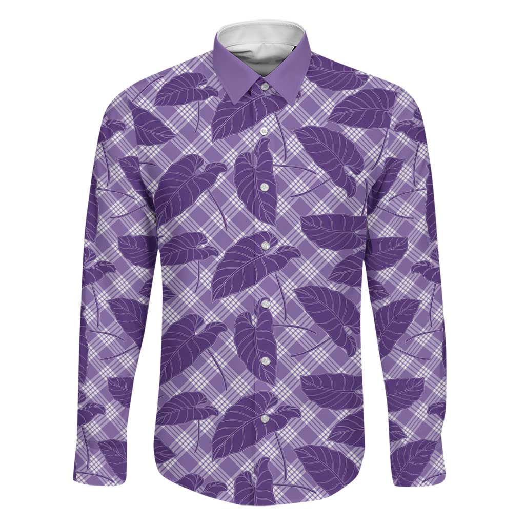 Purple Hawaii Kalo Palaka Motifs Family Matching Long Sleeve Bodycon Dress and Hawaiian Shirt Hawaiian Taro Leaves Elegant Vibes LT14 Dad's Shirt - Long Sleeve Purple - Polynesian Pride