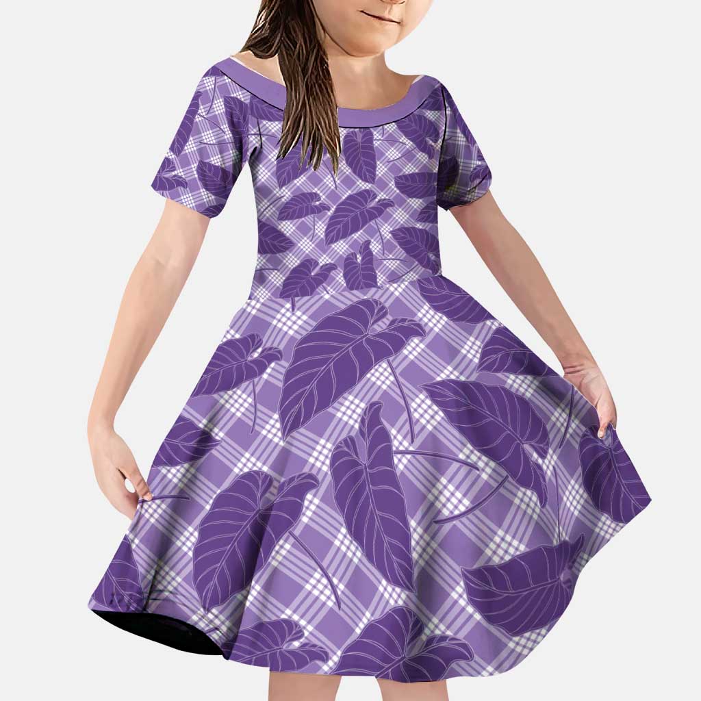 Purple Hawaii Kalo Palaka Motifs Family Matching Mermaid Dress and Hawaiian Shirt Hawaiian Taro Leaves Elegant Vibes LT14 Daughter's Dress Purple - Polynesian Pride
