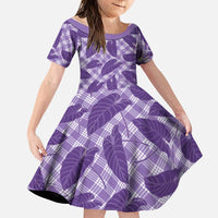 Purple Hawaii Kalo Palaka Motifs Family Matching Mermaid Dress and Hawaiian Shirt Hawaiian Taro Leaves Elegant Vibes LT14 Daughter's Dress Purple - Polynesian Pride