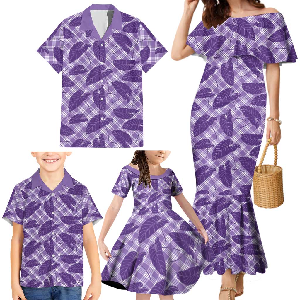 Purple Hawaii Kalo Palaka Motifs Family Matching Mermaid Dress and Hawaiian Shirt Hawaiian Taro Leaves Elegant Vibes LT14 - Polynesian Pride