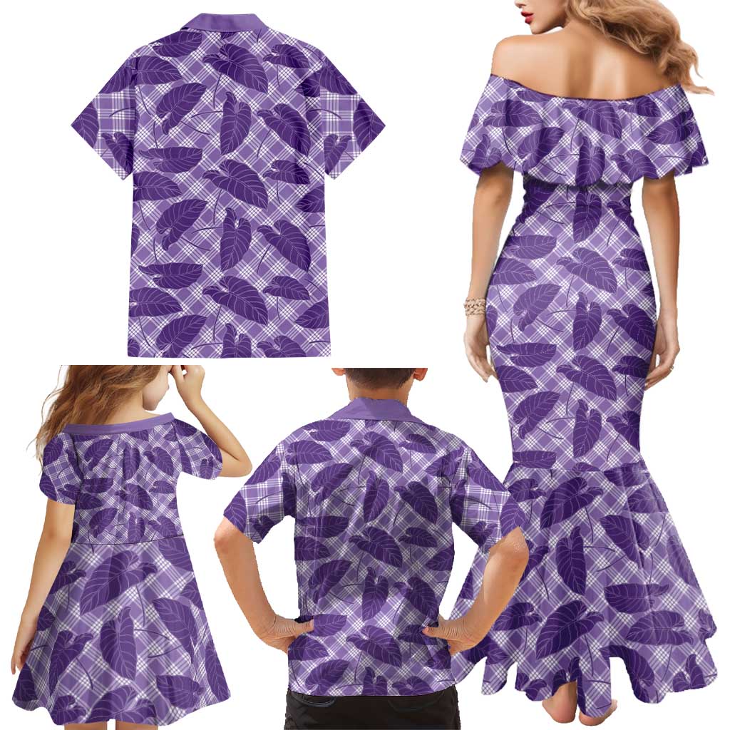 Purple Hawaii Kalo Palaka Motifs Family Matching Mermaid Dress and Hawaiian Shirt Hawaiian Taro Leaves Elegant Vibes LT14 - Polynesian Pride