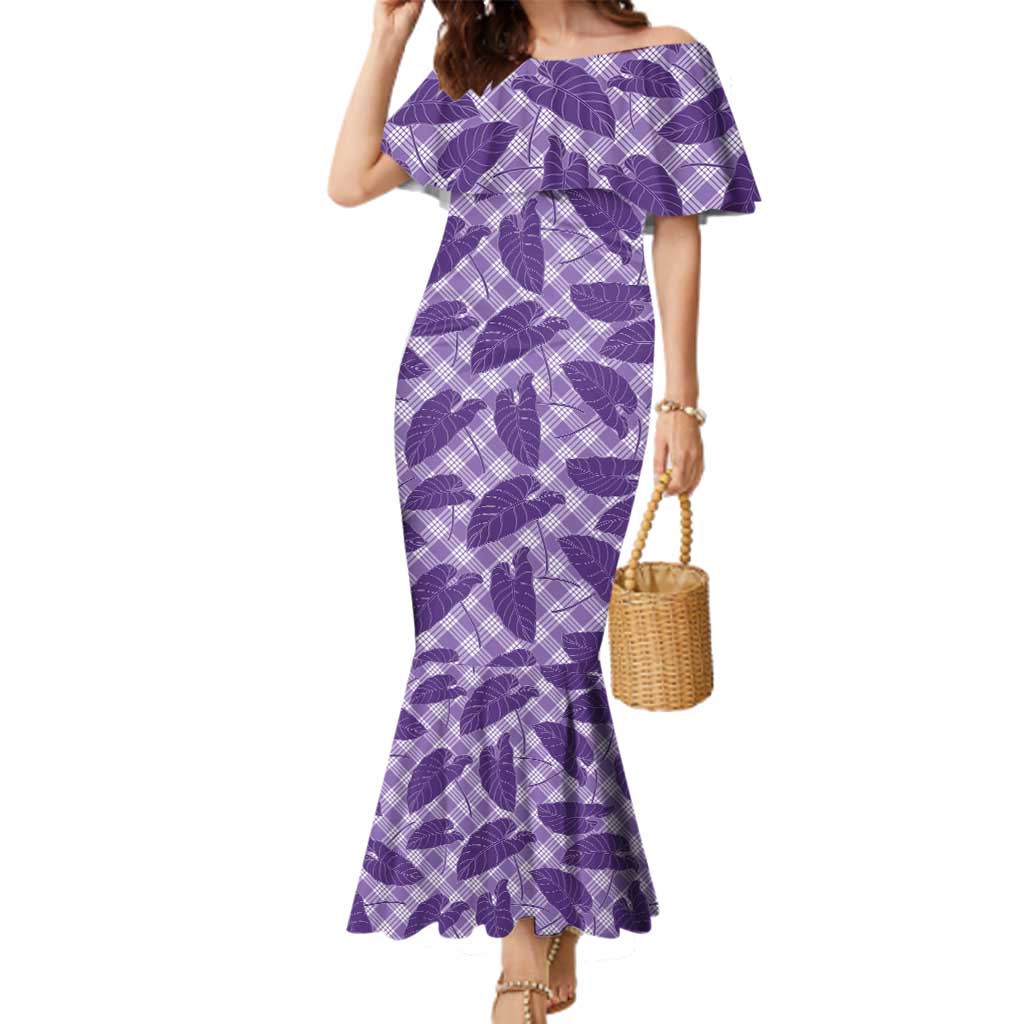 Purple Hawaii Kalo Palaka Motifs Family Matching Mermaid Dress and Hawaiian Shirt Hawaiian Taro Leaves Elegant Vibes LT14 Mom's Dress Purple - Polynesian Pride
