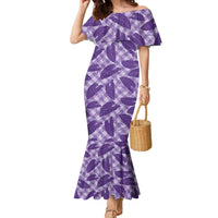 Purple Hawaii Kalo Palaka Motifs Family Matching Mermaid Dress and Hawaiian Shirt Hawaiian Taro Leaves Elegant Vibes LT14 Mom's Dress Purple - Polynesian Pride