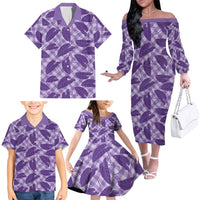 Purple Hawaii Kalo Palaka Motifs Family Matching Off The Shoulder Long Sleeve Dress and Hawaiian Shirt Hawaiian Taro Leaves Elegant Vibes LT14 - Polynesian Pride