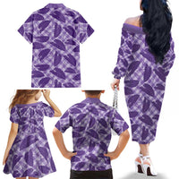 Purple Hawaii Kalo Palaka Motifs Family Matching Off The Shoulder Long Sleeve Dress and Hawaiian Shirt Hawaiian Taro Leaves Elegant Vibes LT14 - Polynesian Pride