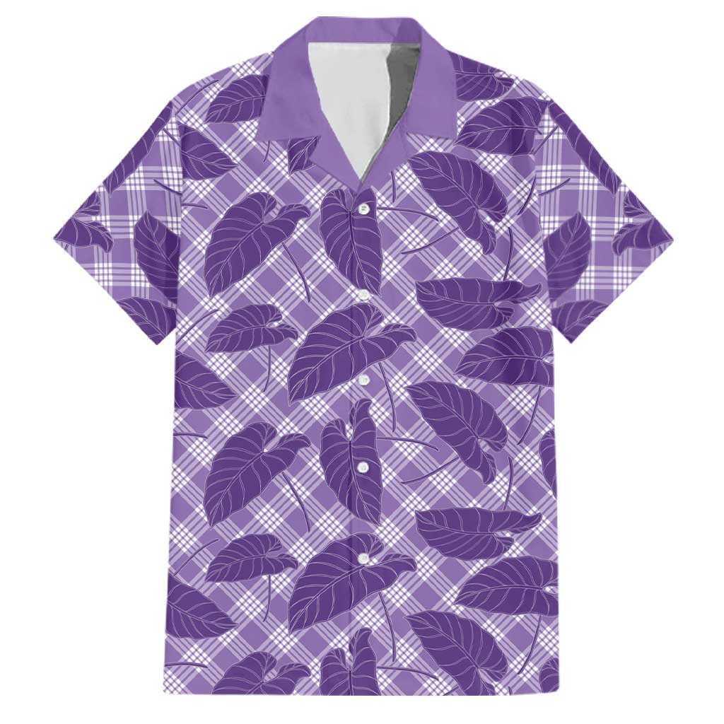 Purple Hawaii Kalo Palaka Motifs Family Matching Off The Shoulder Long Sleeve Dress and Hawaiian Shirt Hawaiian Taro Leaves Elegant Vibes LT14 Dad's Shirt - Short Sleeve Purple - Polynesian Pride
