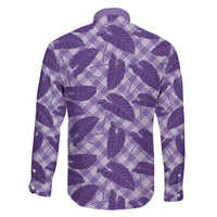 Purple Hawaii Kalo Palaka Motifs Family Matching Off The Shoulder Long Sleeve Dress and Hawaiian Shirt Hawaiian Taro Leaves Elegant Vibes LT14 - Polynesian Pride