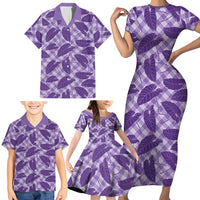 Purple Hawaii Kalo Palaka Motifs Family Matching Short Sleeve Bodycon Dress and Hawaiian Shirt Hawaiian Taro Leaves Elegant Vibes LT14 - Polynesian Pride
