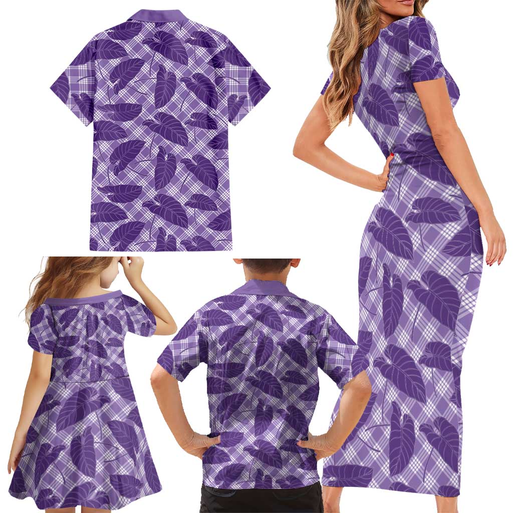 Purple Hawaii Kalo Palaka Motifs Family Matching Short Sleeve Bodycon Dress and Hawaiian Shirt Hawaiian Taro Leaves Elegant Vibes LT14 - Polynesian Pride