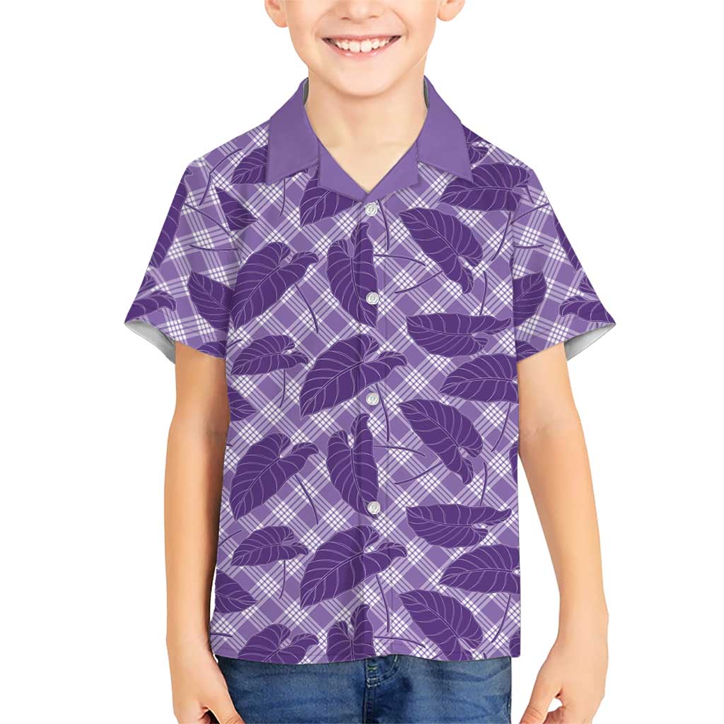 Purple Hawaii Kalo Palaka Motifs Family Matching Short Sleeve Bodycon Dress and Hawaiian Shirt Hawaiian Taro Leaves Elegant Vibes LT14 Son's Shirt Purple - Polynesian Pride