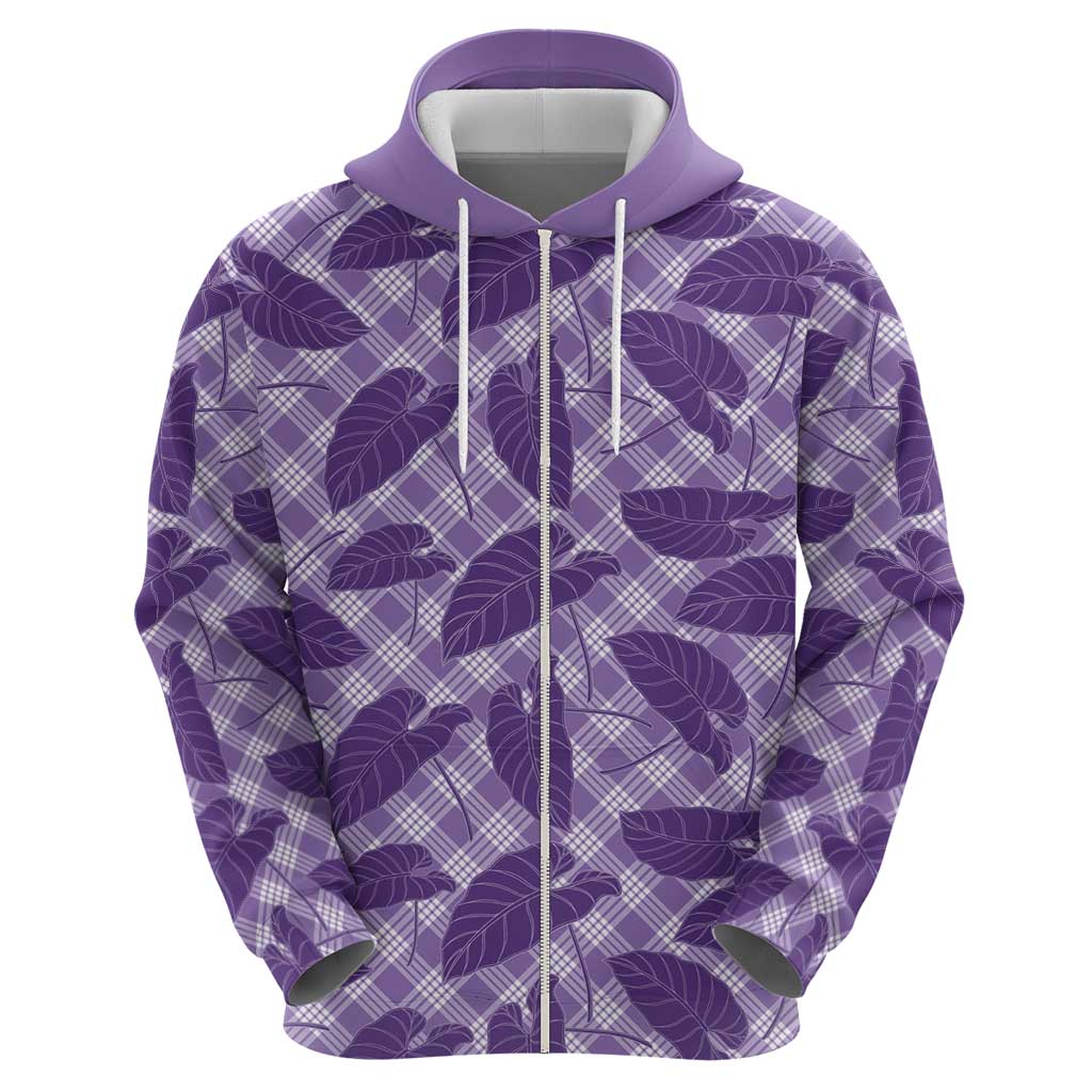 Purple Hawaii Kalo Palaka Motifs Hoodie Hawaiian Taro Leaves Elegant Vibes - Polynesian Pride