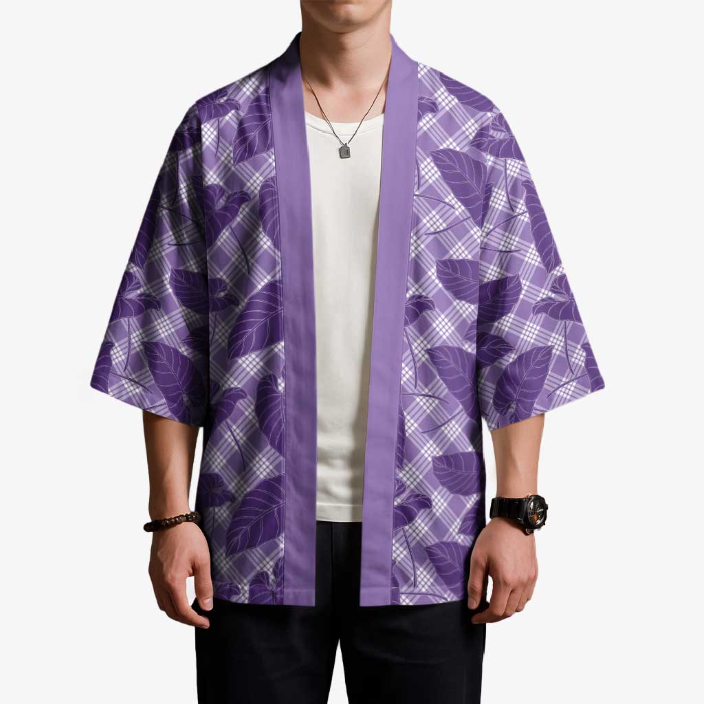 Purple Hawaii Kalo Palaka Motifs Kimono Hawaiian Taro Leaves Elegant Vibes - Polynesian Pride