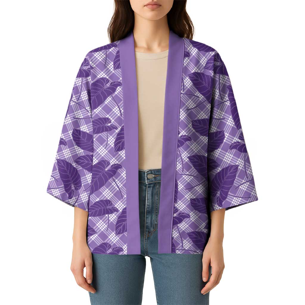 Purple Hawaii Kalo Palaka Motifs Kimono Hawaiian Taro Leaves Elegant Vibes - Polynesian Pride