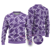 Purple Hawaii Kalo Palaka Motifs Ugly Christmas Sweater Hawaiian Taro Leaves Elegant Vibes - Polynesian Pride