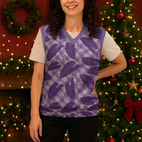Purple Hawaii Kalo Palaka Motifs Christmas Knitted V-Neck Vest Hawaiian Taro Leaves Elegant Vibes - Polynesian Pride