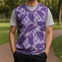 Purple Hawaii Kalo Palaka Motifs Christmas Knitted V-Neck Vest Hawaiian Taro Leaves Elegant Vibes - Polynesian Pride