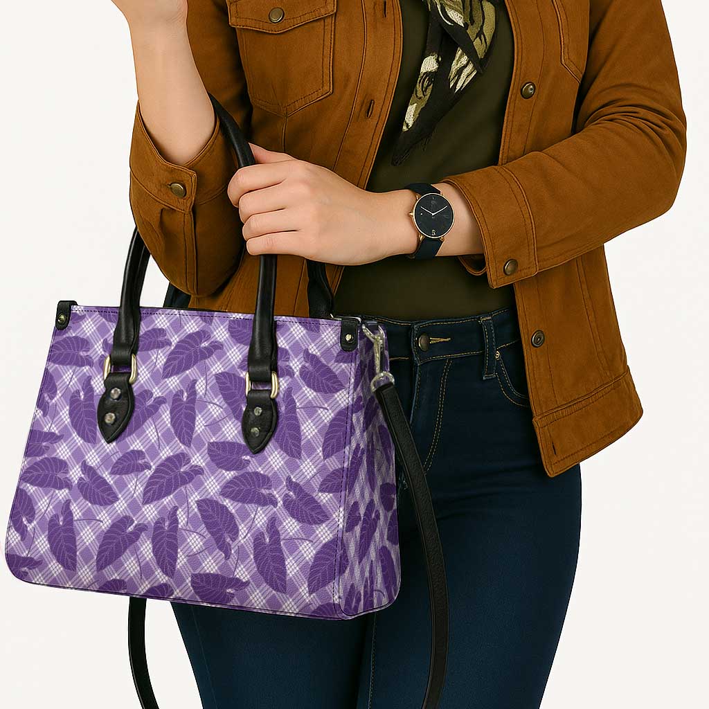 Purple Hawaii Kalo Palaka Motifs Leather Bag Hawaiian Taro Leaves Elegant Vibes - Polynesian Pride