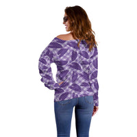 Purple Hawaii Kalo Palaka Motifs Off Shoulder Sweater Hawaiian Taro Leaves Elegant Vibes - Polynesian Pride