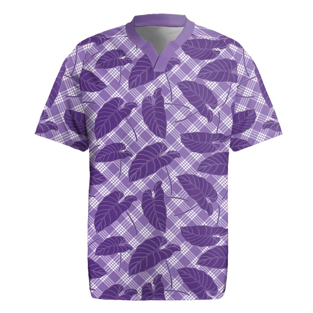 Purple Hawaii Kalo Palaka Motifs Rugby Jersey Hawaiian Taro Leaves Elegant Vibes - Polynesian Pride