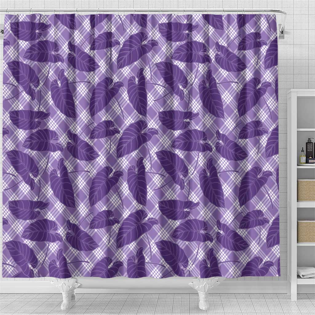 Purple Hawaii Kalo Palaka Motifs Shower Curtain Hawaiian Taro Leaves Elegant Vibes - Polynesian Pride