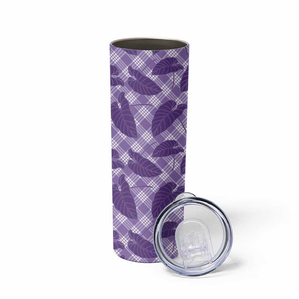 Purple Hawaii Kalo Palaka Motifs Skinny Tumbler Hawaiian Taro Leaves Elegant Vibes - Polynesian Pride