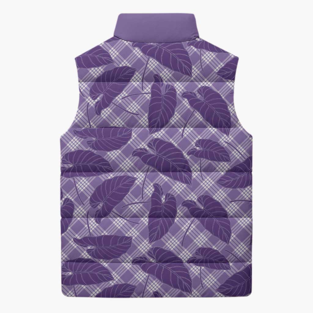 Purple Hawaii Kalo Palaka Motifs Sleeveless Puffer Jacket Hawaiian Taro Leaves Elegant Vibes - Polynesian Pride
